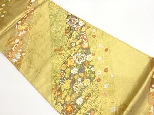 切り嵌め風鶴に草花・宝尽くし模様織出し袋帯